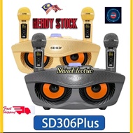 Speaker Bapa Burung Hantu SD306 Plus Dual Wireless Microphone Bluetooth Speaker Mobile Wireless Karaoke Speaker Stereo
