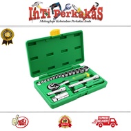 Socket Wrench Set 1/4 - 3/8 6 PT Toolkit set 21 pcs Tekiro Plastic Box Socket wrench set 21 pcs