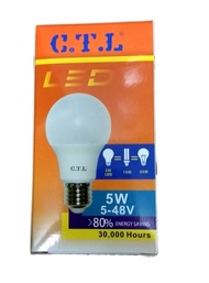 [ต่อแบตเตอรี่]CTL หลอดไฟ LED หลอดไฟโซล่าเซลล์ หลอดบับ 3W 5W ระบบไฟDC 5V 12v 24v 36v 48v ขั้วเกลียวE27 สีขาว สีวอร์ม