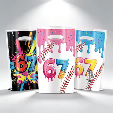 67 Theme Gift Bag Colorful Graffiti Splash Paint Gift Wrap Bag 67 Meme Treat Bag for Holiday Birthda