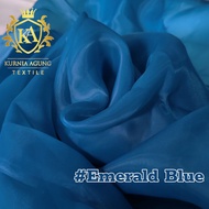 Kain Organza Satin Polos Silk Premium warna EMERALD BLUE Kain Organza Kaca Bahan Dress Outer Gamis K