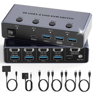 8K HDMI KVM Switch 4 Computers 1 Monitor,4 Port USB 3.0 KVM Switch with USB A/C,Supports 4K@120Hz 8K