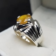 男士黃色藍寶石戒指 Pukhraj 男士戒指天然黃色藍寶石手工製作