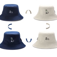 貓咪 / 狗狗刺繡圖案雙面雙色漁夫帽 (深藍色 / 淺卡其色)