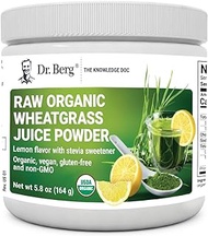 Dr. Berg's Organic Raw Wheatgrass Juice Powder Lemon Flavor - BioActive Ultra-Concentrated Wheatgrass Drink Mix - Rich in Vitamins, Chlorophyll, Enzymes, Energy &amp; Nutrients - Gluten-Free Non-GMO 5.3oz
