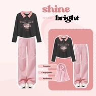 dazzelchic 3 in 1 Elanor Paket lengkap One Set Wanita Korean Style Sweater desert celana cargo setel