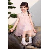 [SG Ready Stock] CS137 Toddler Girls CNY Chinese New Year Pink Tulle Dress Traditional cheongsam [Li