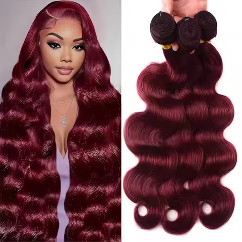 99J Burgundy Body Wave Bundles 100% Human Hair Red Color Raw Hair Curly Bundle Brazilian Hair Weavin