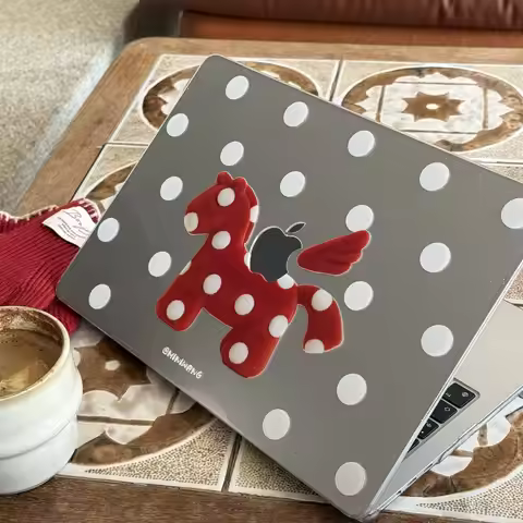 Y2K Korean Ins Red Horse Dot Shining Laptop Case For Macbook Air 13.6 M4 NEO 15 M3 Hard Cover For Ma