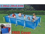Intex (Free Cover) 4.5Mx2.2Mx0.84M Rectangular Frame Above Ground Outdoor Child Safe Swimming Pool