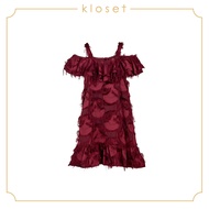 KLOSET Embellished Dress With Straps (AW18-KD007) เดรสชุดเด็กปาดไหล่ ผ้าดีเทลขน