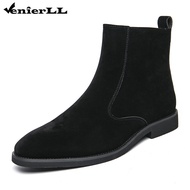 Chelsea Boots Men Classic Elastic Dress Boots Casual Men's Suede Leather Chelsea Ankle Boots Soft Bo