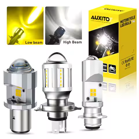 AUXITO 1Pcs H4 BA20D H6 LED Motorcycle Headlight Bulb Fisheye Lens CSP T19 P15D LED Motorbike Lamp W