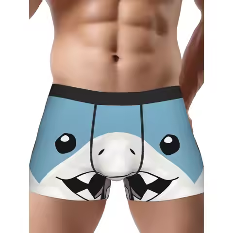 Shark Smile Novelty Boxer Briefs - Stretchy, Comfortable Underwear with Playful Shark Design, White 