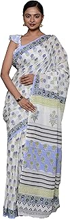 Hand Block Printed Cotton Mulmul Sarees For Women Attached Blouse Piece | Bagru Print Ajrak Print Co