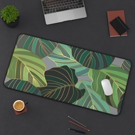 Nature Floral Desk Mat, Luxury gold and green leaf desk mat, monstera plant line art desk mat, boho playmat, Cute Workspace Desk Mat gift