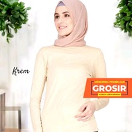 Manset Baju Badan Daleman Lengan Panjang Neck All Size Fit To L Kaos Jumbo Wanita Muslim Polos - Ata