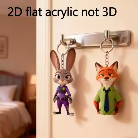 Disney Zootopia 2D Acrylic Keychain with 3D Illusion Effect Flat Non-3D Design Car Key Holder Backpa
