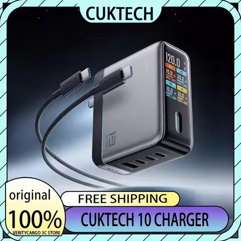 Original CUKTECH 10 Super Electric Energy Charger PD3.0 Ultra-120W GaN Multi-Port Fast Charger with 
