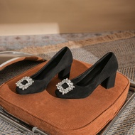 高跟鞋 高跟鞋 2024 新款 High Heels 2025 - Thick Heel Rhinestone Buckle Commuter Work Shoes for Large Feet