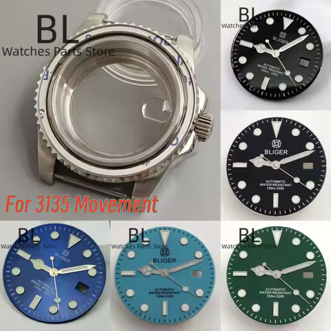 BLIGER 3135 Sapphire 40mm Watch Case With 3135 Dial And Hands Set Luminous Fit 3135 Movement Watch M