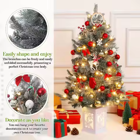 3 Ft Pre-Lit Christmas Tree, Fiber Optic Artificial Christmas Tree with 78 LED Lights, 8 Modes Small