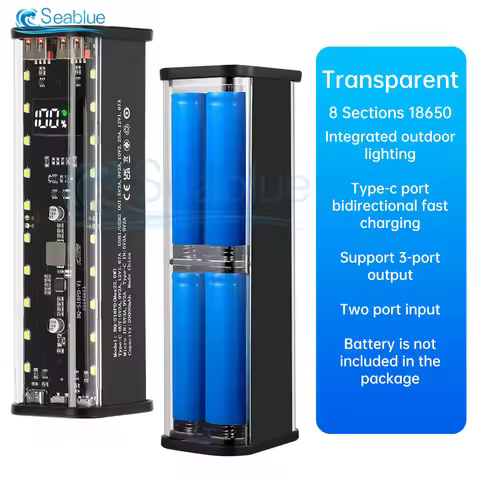 22.5W 5V/9V/12V 8X 18650 Type-C USB Battery Charger Case DIY Power Bank Box For Phone Electronic Cha