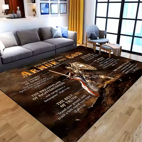 God Armor Bible Verse Mat - 2D Flat Non-Slip Floor Mat for Bedroom - Washable Christian Home Decor L