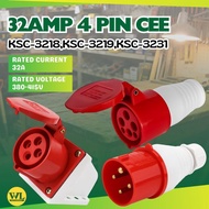 32AMP 4 PIN CEE Connector Socket, Plug And Wall Socket