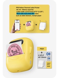 Makrlife P50 手持式迷你黃色熱感標籤印表機 - 便攜式 Bt 無線條碼、qrcode、服裝標籤、珠寶、零售、郵寄標籤製造商,相容於 Android、ios、windows 和 1 卷 40*30 毫米標籤