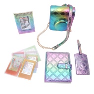 Protective Case Square Plaid Embroidery Thread PU Leather Bag with Photo Album Frame Boarding Pass S