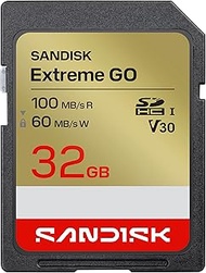 SanDisk Extreme GO SDHC UHS-I SD Card, 32GB, 100MB/s Read, 60MB/s Write, V30
