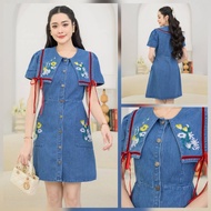 C04 Available In M-4xl [Normal] Short Denim Dress With Embroidered Collar