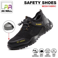 AA MALL MESH SAFETY SHOES Steel Toe Cap Mid Sole Medium Cut Shoes 777 - BLACK YELLOW