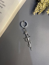 PALING BARU - Anting Jepit dan Anting Tindik Bulat Pria Liontin Pedang Lilitan Ular