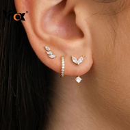 Vnox 3 Pair Earrings Set for Women Wheat Grain Shape CZ Stud Earrings Huggie Earrrings Earrings Jewe