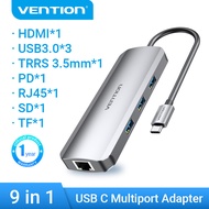 Vention USB C HUB อะแดปเตอร์ HDMI 9 in 1 Type C HUB USB 3.0 SD TF RJ45 3.5 มม. PD หลาย Docking Stati