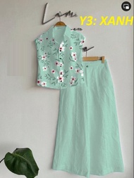 Set Đồ Nữ Hot 2024 Áo Sát Nách Quần Ống Rộng Vải Thoáng Mát Không Nhăn Mã Y3