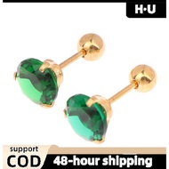 [H·U] 1 Pair Green Tragus Stud Earring Round Small Stud Lobe Piercing Cartilage Stud Helix PH