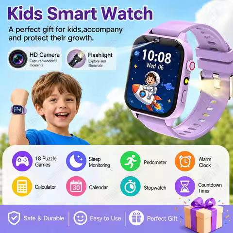 Kids Smart Watch LED Flashlight 18 puzzle games HD Camera Alarm Clock Calculator Sleep Monitoring Ch