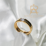 แหวนเงินแท้ ฝังเพชร Moissanite 0.5 กะรัต พร้อมใบเซอร์ ชุบทองคำแท้ 24K