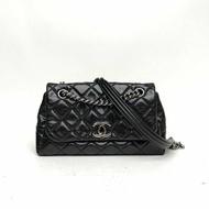 CHANEL 黑色羊皮革20開銀扣CF元寶鏈條包肩背包