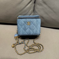 Chanel香奈兒 牛仔丹寧mini金球化妝盒子包手提包斜挎包