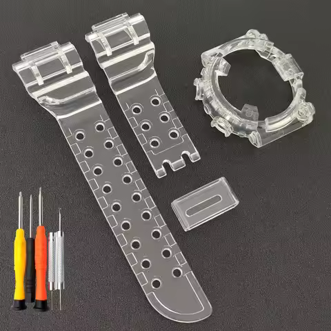 New Customized Red Green Blue DW8200 Bezel Ice Transparent Watchband Strap Watch Cover Bracelet Sili