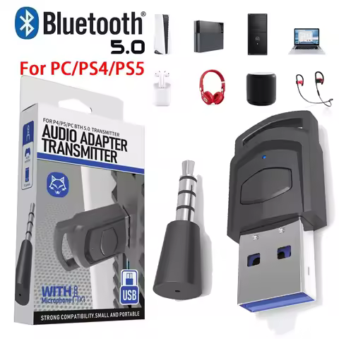 Wireless Headphone Adapter Receiver for Sony PS5/PS4 Game Console PC Gaming Accessories Headset Blue