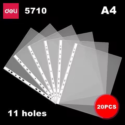 20PCS/Bag Deli 5710 72616 Transparent Document Bag 11 Hole A4 & 30 Hole A3 Horizental Loose Leaf Ins