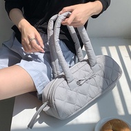 New Casual Lingge Quilted Women Shoulder Bag Padded Bow Lady Handbags Nylon Down Cotton Pillow Shape