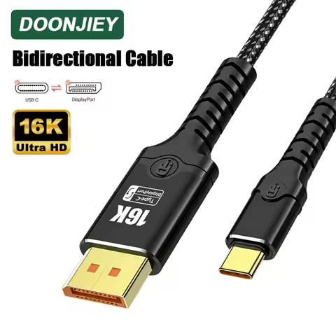 DOONJIEY 16K Type C to DisplayPort 2.1 Cable 16K@60Hz 8K@60Hz Bidirectional DP to USB-C for Thunderb