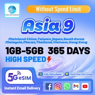 Asia eSIM: 9 Countries/Regions, 1-5GB Data for 60-365 Days| High-Speed⚡ No Number✅ Instant Delivery