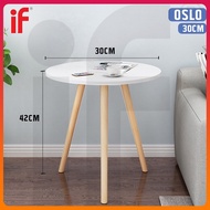 IF Oslo Simple Modern Coffee Table Side Table ( Matt White Table Top + Natural Wood Legs )